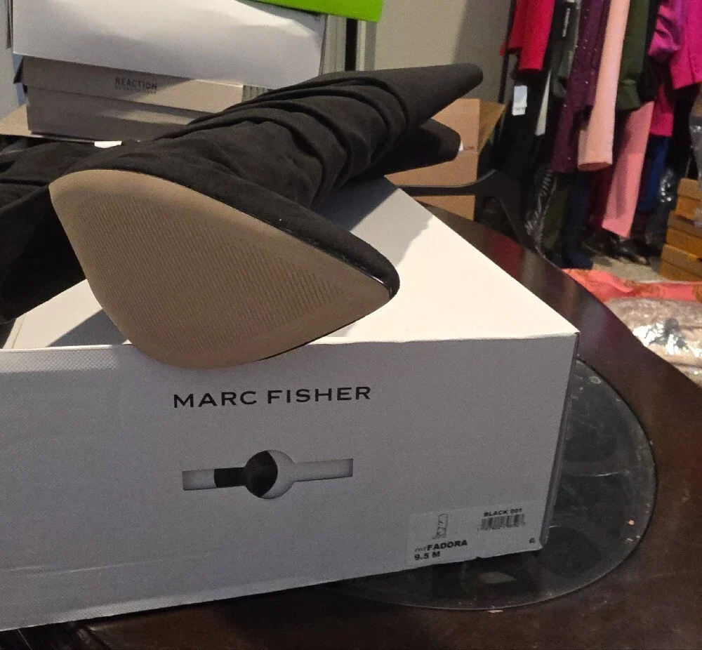 Marc Fisher Black Over-the-Knee Pointed Toe Stretch Boots